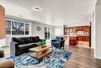 Living area.  Living room, kitchen and eat in dining area