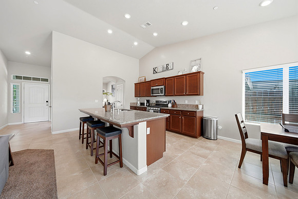 full kitchen, microwave, gas stove and dishwasher
