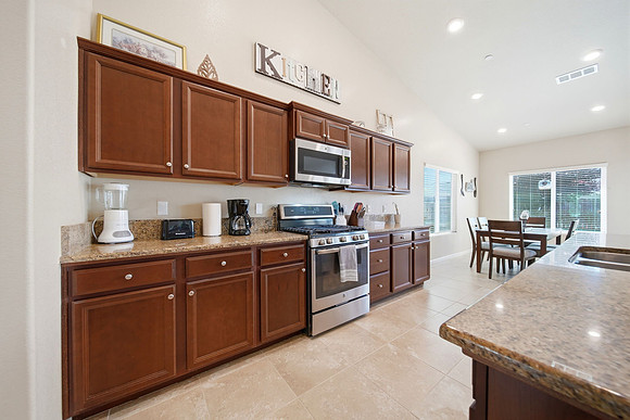 kitchen with view to the dining area.