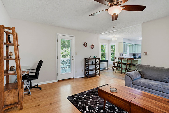 Family room with a work station