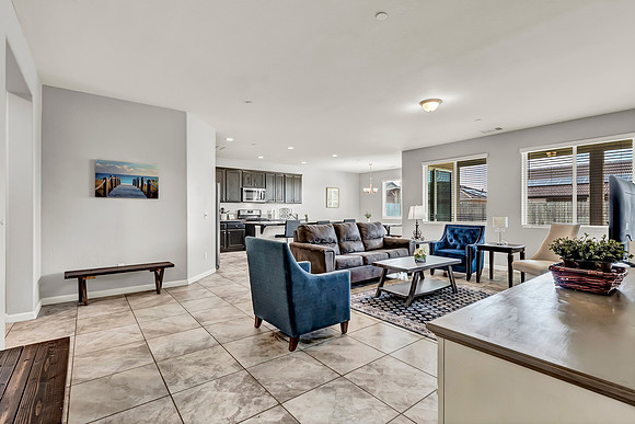 Living area.  Living room, kitchen and dining area