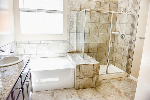 soaking tub, walking shower.