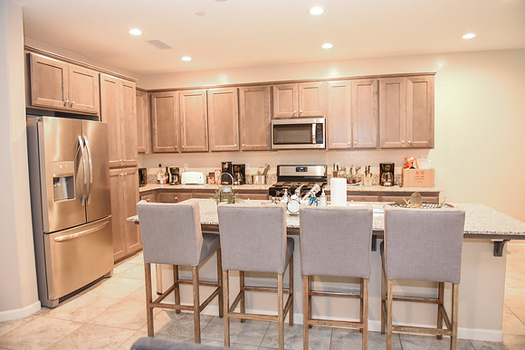 Kitchen.  Full refrigerator, microwave, stove and dishwasher.